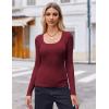 imageZeagoo Womens Long Sleeve Scoop Neck Shirts Casual Slim Fit Rib Knit Tops Summer Fall Basic Business Work TeeWine Red