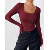 imageZeagoo Womens Long Sleeve Scoop Neck Shirts Casual Slim Fit Rib Knit Tops Summer Fall Basic Business Work TeeWine Red