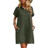 imageZeagoo Womens Cotton Shirt Dress Summer Casual Short Sleeve Button Down Beach Cover Up Shirts with PocketsArmy Green