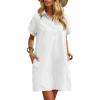 imageZeagoo Womens Cotton Shirt Dress Summer Casual Short Sleeve Button Down Beach Cover Up Shirts with PocketsAwhite