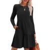 imageZeagoo Womens Long Sleeve Fall Dresses with Pockets 2024 Ribbed Knit Casual Crew Neck Knee Length Sweater DressBlack