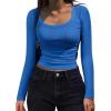 imageZeagoo Womens Long Sleeve Scoop Neck Shirts Casual Slim Fit Rib Knit Tops Summer Fall Basic Business Work TeeBlue