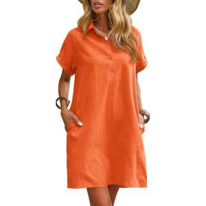 imageZeagoo Womens Cotton Shirt Dress Summer Casual Short Sleeve Button Down Beach Cover Up Shirts with PocketsBlack White Stripe