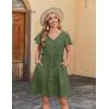 imageZeagoo Button Down Summer Dress 2025 Spring Flutter Sleeve Cotton Linen Dress with Pockets Beach A Line Casual DressArmy Green