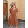 imageZeagoo Button Down Summer Dress 2025 Spring Flutter Sleeve Cotton Linen Dress with Pockets Beach A Line Casual DressCaramel