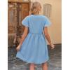 imageZeagoo Button Down Summer Dress 2025 Spring Flutter Sleeve Cotton Linen Dress with Pockets Beach A Line Casual DressLight Blue