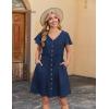 imageZeagoo Button Down Summer Dress 2025 Spring Flutter Sleeve Cotton Linen Dress with Pockets Beach A Line Casual DressNavy Blue