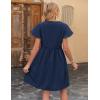imageZeagoo Button Down Summer Dress 2025 Spring Flutter Sleeve Cotton Linen Dress with Pockets Beach A Line Casual DressNavy Blue