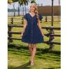 imageZeagoo Button Down Summer Dress 2025 Spring Flutter Sleeve Cotton Linen Dress with Pockets Beach A Line Casual DressNavy Blue