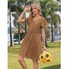 imageZeagoo Button Down Summer Dress 2025 Spring Flutter Sleeve Cotton Linen Dress with Pockets Beach A Line Casual DressPrinted Brown