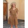 imageZeagoo Button Down Summer Dress 2025 Spring Flutter Sleeve Cotton Linen Dress with Pockets Beach A Line Casual DressPrinted Brown