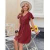 imageZeagoo Button Down Summer Dress 2025 Spring Flutter Sleeve Cotton Linen Dress with Pockets Beach A Line Casual DressWine Red