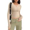 imageZeagoo Long Sleeve Shirts for Women Basic Scoop Neck Crop Tops Casual Slim Fitted Y2k Clothes 2024 Ribbed Knit Thermal TeeBeige