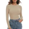 imageZeagoo Long Sleeve Shirts for Women Basic Scoop Neck Crop Tops Casual Slim Fitted Y2k Clothes 2024 Ribbed Knit Thermal TeeBeige