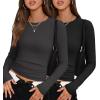 imageZeagoo Long Sleeve Shirts for Women Basic Scoop Neck Crop Tops Casual Slim Fitted Y2k Clothes 2024 Ribbed Knit Thermal TeeBlack grey