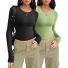 imageZeagoo Long Sleeve Shirts for Women Basic Scoop Neck Crop Tops Casual Slim Fitted Y2k Clothes 2024 Ribbed Knit Thermal TeeBlack light Green