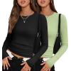 imageZeagoo Long Sleeve Shirts for Women Basic Scoop Neck Crop Tops Casual Slim Fitted Y2k Clothes 2024 Ribbed Knit Thermal TeeBlack light Green