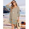 imageZeagoo Womens Boho Dresses Casual Beach Summer Dress Tassel Tie Neck 34 Long Sleeve Mini Sundress 2025 Floral Print Cover Up01 Apricot