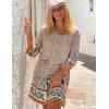 imageZeagoo Womens Boho Dresses Casual Beach Summer Dress Tassel Tie Neck 34 Long Sleeve Mini Sundress 2025 Floral Print Cover Up01 Apricot