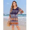 imageZeagoo Womens Boho Dresses Casual Beach Summer Dress Tassel Tie Neck 34 Long Sleeve Mini Sundress 2025 Floral Print Cover Up01 Navy