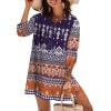 imageZeagoo Womens Boho Dresses Casual Beach Summer Dress Tassel Tie Neck 34 Long Sleeve Mini Sundress 2025 Floral Print Cover Up01 Navy