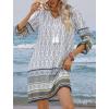 imageZeagoo Womens Boho Dresses Casual Beach Summer Dress Tassel Tie Neck 34 Long Sleeve Mini Sundress 2025 Floral Print Cover Up01 White