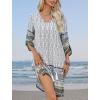 imageZeagoo Womens Boho Dresses Casual Beach Summer Dress Tassel Tie Neck 34 Long Sleeve Mini Sundress 2025 Floral Print Cover Up01 White