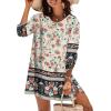 imageZeagoo Womens Boho Dresses Casual Beach Summer Dress Tassel Tie Neck 34 Long Sleeve Mini Sundress 2025 Floral Print Cover Up02 Apricot