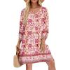 imageZeagoo Womens Boho Dresses Casual Beach Summer Dress Tassel Tie Neck 34 Long Sleeve Mini Sundress 2025 Floral Print Cover Up02 Pink