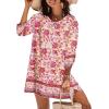 imageZeagoo Womens Boho Dresses Casual Beach Summer Dress Tassel Tie Neck 34 Long Sleeve Mini Sundress 2025 Floral Print Cover Up02 Pink