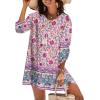 imageZeagoo Womens Boho Dresses Casual Beach Summer Dress Tassel Tie Neck 34 Long Sleeve Mini Sundress 2025 Floral Print Cover Up03 Apricot