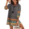imageZeagoo Womens Boho Dresses Casual Beach Summer Dress Tassel Tie Neck 34 Long Sleeve Mini Sundress 2025 Floral Print Cover UpBlack