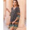 imageZeagoo Womens Boho Dresses Casual Beach Summer Dress Tassel Tie Neck 34 Long Sleeve Mini Sundress 2025 Floral Print Cover UpBlack