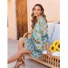 imageZeagoo Womens Boho Dresses Casual Beach Summer Dress Tassel Tie Neck 34 Long Sleeve Mini Sundress 2025 Floral Print Cover UpGreen