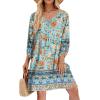 imageZeagoo Womens Boho Dresses Casual Beach Summer Dress Tassel Tie Neck 34 Long Sleeve Mini Sundress 2025 Floral Print Cover UpGreen