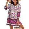imageZeagoo Womens Boho Dresses Casual Beach Summer Dress Tassel Tie Neck 34 Long Sleeve Mini Sundress 2025 Floral Print Cover UpPurple