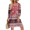 imageZeagoo Womens Boho Dresses Casual Beach Summer Dress Tassel Tie Neck 34 Long Sleeve Mini Sundress 2025 Floral Print Cover UpRed