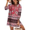 imageZeagoo Womens Boho Dresses Casual Beach Summer Dress Tassel Tie Neck 34 Long Sleeve Mini Sundress 2025 Floral Print Cover UpRed
