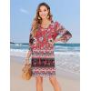imageZeagoo Womens Boho Dresses Casual Beach Summer Dress Tassel Tie Neck 34 Long Sleeve Mini Sundress 2025 Floral Print Cover UpRed