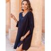 imageZeagoo Womens Boho Dresses Casual Beach Summer Dress Tassel Tie Neck 34 Long Sleeve Mini Sundress 2025 Floral Print Cover UpSolid Black