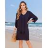 imageZeagoo Womens Boho Dresses Casual Beach Summer Dress Tassel Tie Neck 34 Long Sleeve Mini Sundress 2025 Floral Print Cover UpSolid Black