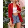 imageZeagoo Womens Open Front Cardigan 34 Sleeve Draped Ruffles Soft Knit Sweaters S3XLRed
