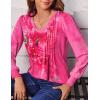 imageZeagoo Womens Puff Long Sleeve Shirts Pleated V Neck Fall Tunic Tops Blouse Dressy Casual Loose Summer TShirtsBf103