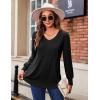 imageZeagoo Womens Puff Long Sleeve Shirts Pleated V Neck Fall Tunic Tops Blouse Dressy Casual Loose Summer TShirtsBlack