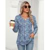 imageZeagoo Womens Puff Long Sleeve Shirts Pleated V Neck Fall Tunic Tops Blouse Dressy Casual Loose Summer TShirtsBlue Floral