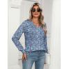 imageZeagoo Womens Puff Long Sleeve Shirts Pleated V Neck Fall Tunic Tops Blouse Dressy Casual Loose Summer TShirtsBlue Floral