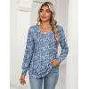 imageZeagoo Womens Puff Long Sleeve Shirts Pleated V Neck Fall Tunic Tops Blouse Dressy Casual Loose Summer TShirtsBlue Floral