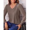 imageZeagoo Womens Puff Long Sleeve Shirts Pleated V Neck Fall Tunic Tops Blouse Dressy Casual Loose Summer TShirtsBrown