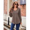 imageZeagoo Womens Puff Long Sleeve Shirts Pleated V Neck Fall Tunic Tops Blouse Dressy Casual Loose Summer TShirtsBrown