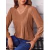 imageZeagoo Womens Puff Long Sleeve Shirts Pleated V Neck Fall Tunic Tops Blouse Dressy Casual Loose Summer TShirtsCaramel